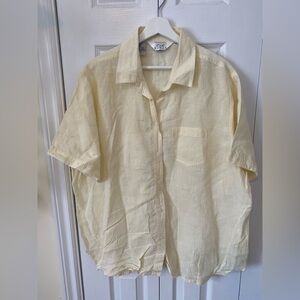 Vintage Gingham Linen Camp Shirt Short sleeve Delicate Butter Yellow White 2X